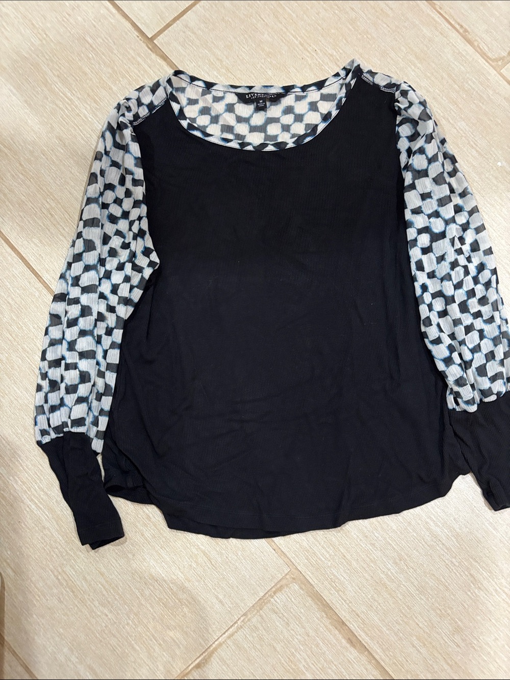 Liverpool Black Long Sleeve Top with Printed Puff Sleeves